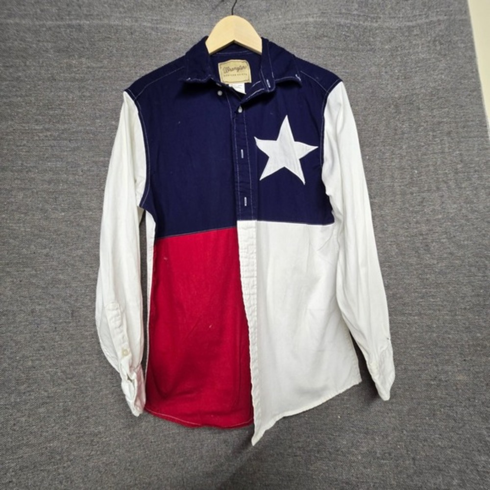 Wrangler‎ Western Shirts Mens Texas Flag Colorblock Button Down Star HLB1WTX M